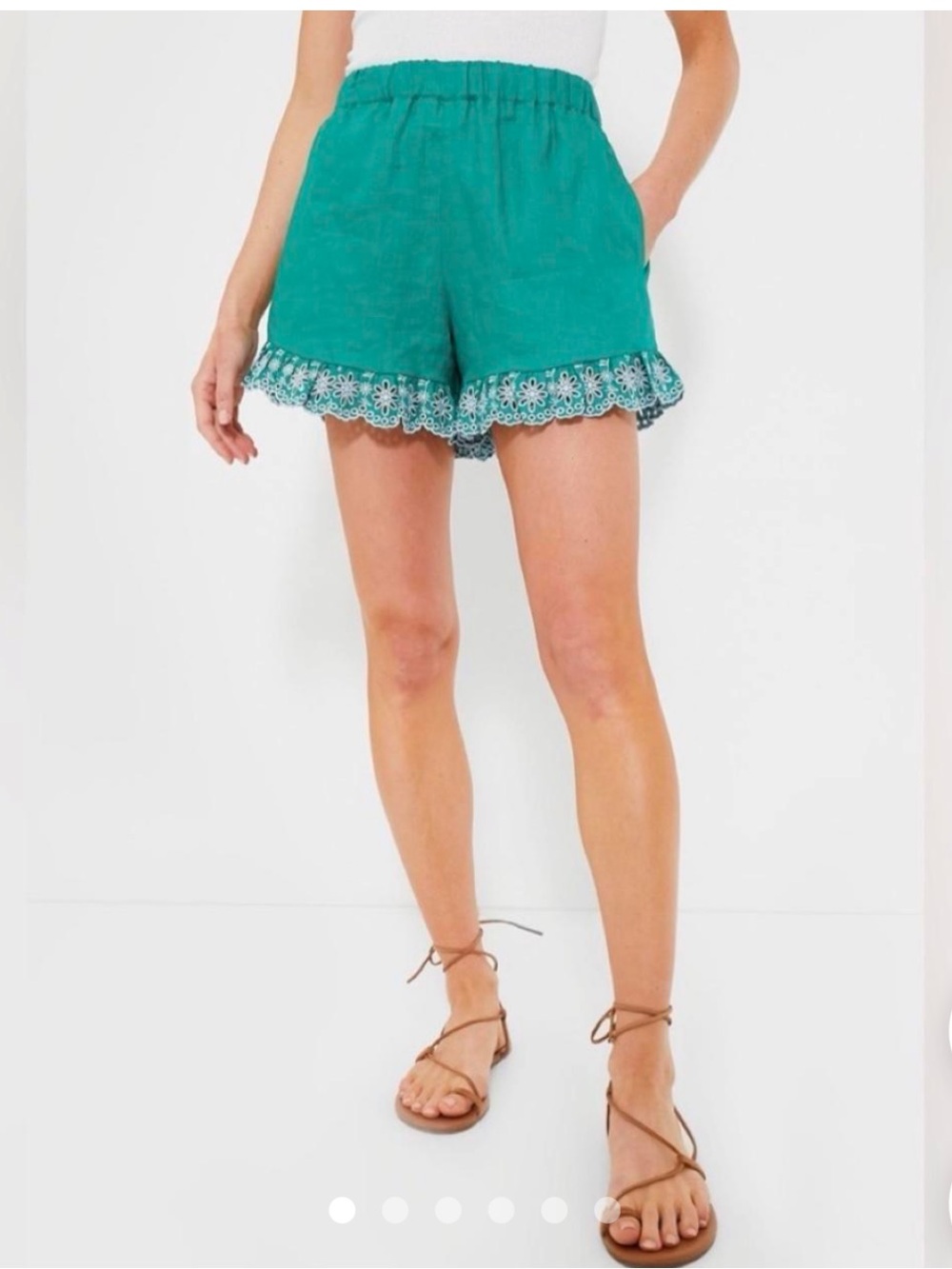 HYACINTH HOUSE Tuckernuck Green Linen embroidered shorts with pockets size XS